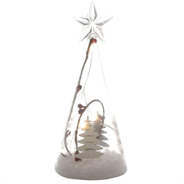 Χριστουγεννιάτικο Γυάλινο Διακοσμητικό Δεντράκι, με Γκι και Δεντράκια - 3 LED (15cm)